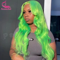 Pelucas de cabello humano de color verde para mujer, peluca Frontal de encaje transparente, 13x4, 13x6, prearrancada