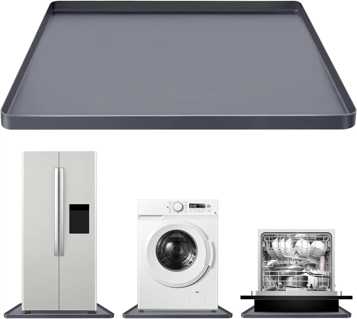 

Washing Machine Pan Silicone Under/Top Washer and Dryer Drain Pan Drip Tray Floor Protector Non-Slip Flexible Soft Mat Waterproo