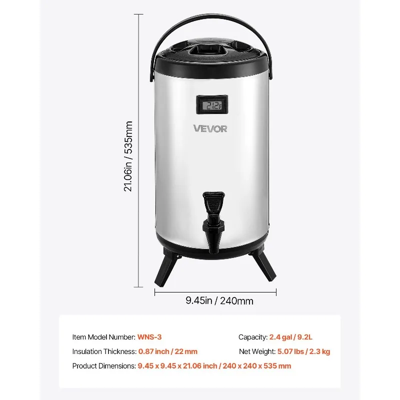 موزع مشروبات معزول للمشروبات الساخنة والباردة سعة 2.4 جالون من الفولاذ المقاوم للصدأ #3