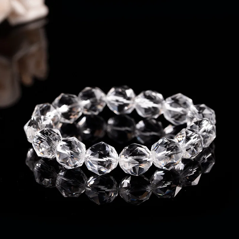 Cut Surface Natural WhiteFacet Transparent Clean Bracelet for Men and Women Single Circle Brace