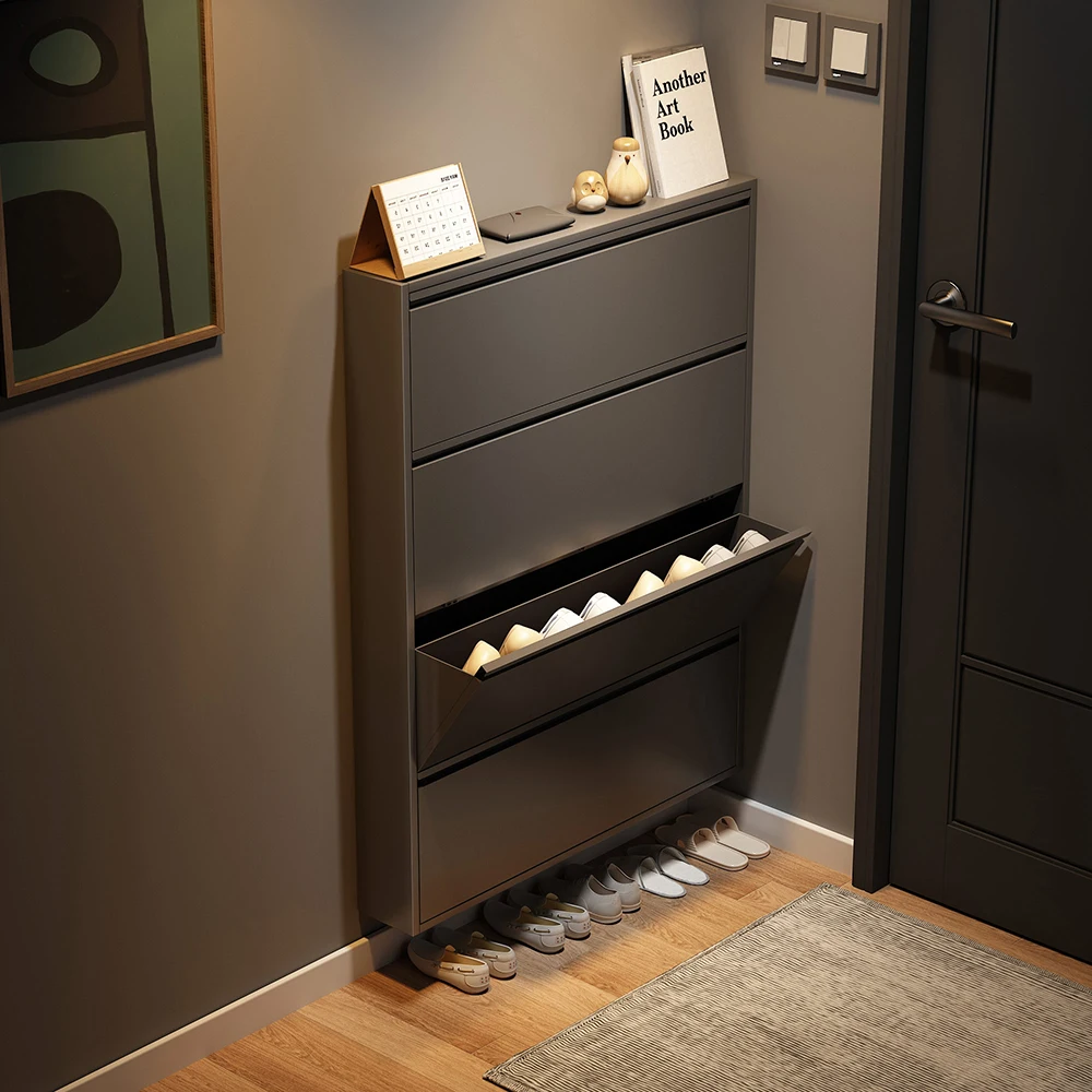 Drawers Shelf Black Shoe Rack Galery Dust Stylish Modern Corner Shoes Cabinet Vertical Ultrathin Meuble Rangement Home Furniture - Image 3