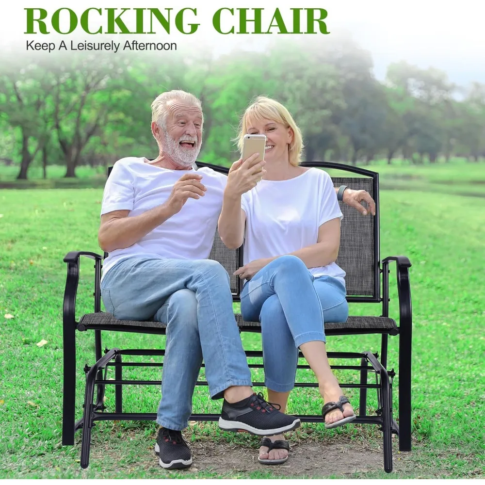 Скамья-планер на 2 человека, кресло-качалка для патио, двухместное кресло со стальным каркасом для садового крыльца