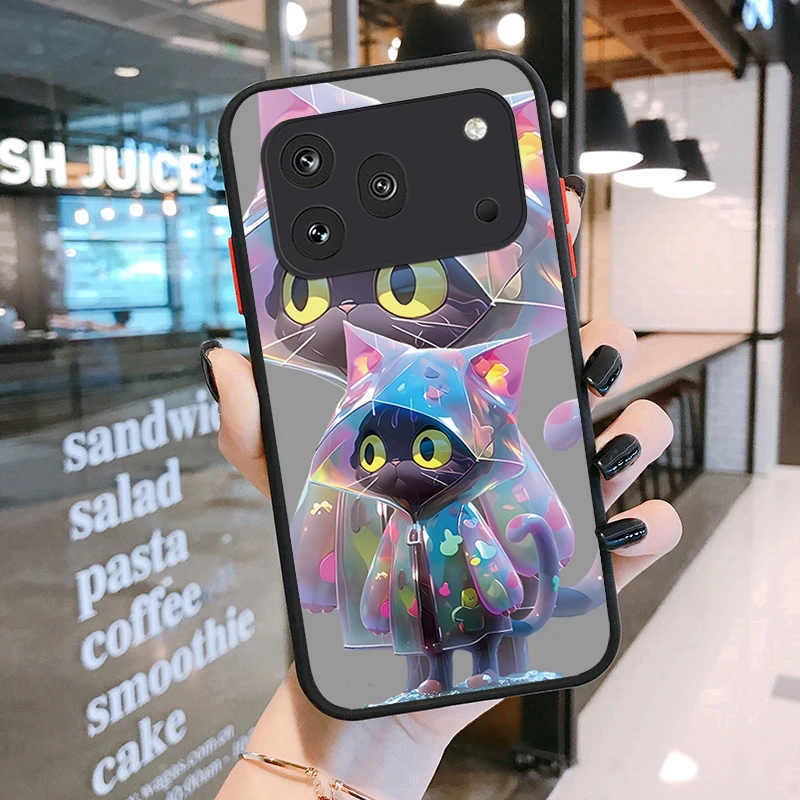 For Honor 600 Pro Case Cover Honor 600 Capas Raincoat Black Cat Pattern Design Bumper New Matte Translucent Fundas Honor 600 Pro