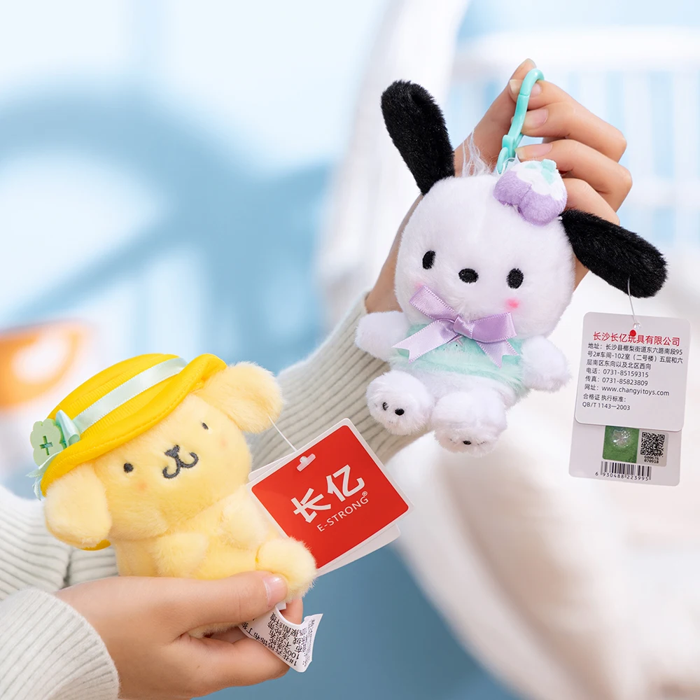 Sanrio Kawaii flor melodía Hellokitty Cinnamoroll Pachacco Purin Kuromi llaveros de felpa niñas bolsa teléfono coche llaveros de felpa