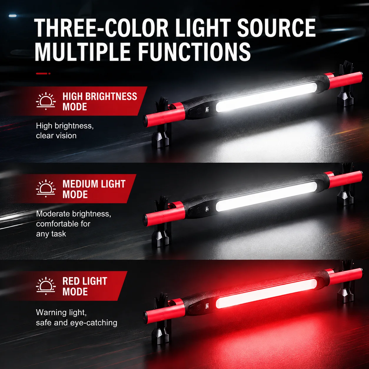 Under Hood LED Work Light Rechargeable Car Repair Light Magnetic Rotatable Base Hook Mechanic Emergency Inspection Lamp