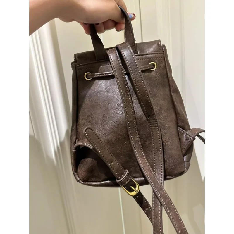 2024 Trendy New Women\'s Bags Fashion Texture Small Retro American Brown Backpack Simple Versatile Shoulder Bag