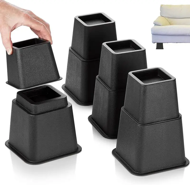 4pcs Furniture Leg Risers Bed Foot Pads Heavy Duty Up To 1 300 Lbs Sofa Table Chair Leg Risers Square Bed Foot 4.7 Inch 5.2 Inch