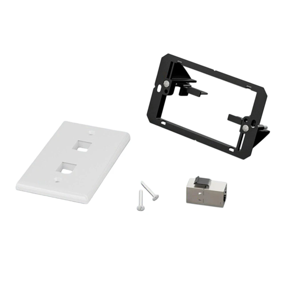 White 2 Port Ethernet Wall Plate with Mounting Bracket for Indoor Network Cable Organization and Device Connectivity