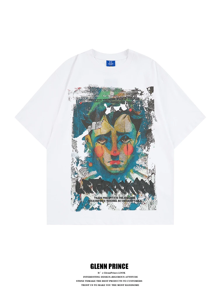 

GPstudio American Retro Graffiti Clown Print Short Sleeve T-Shirt Men Summer Trendy Brand Half Sleeve Body T-shirt Cotton Loo...