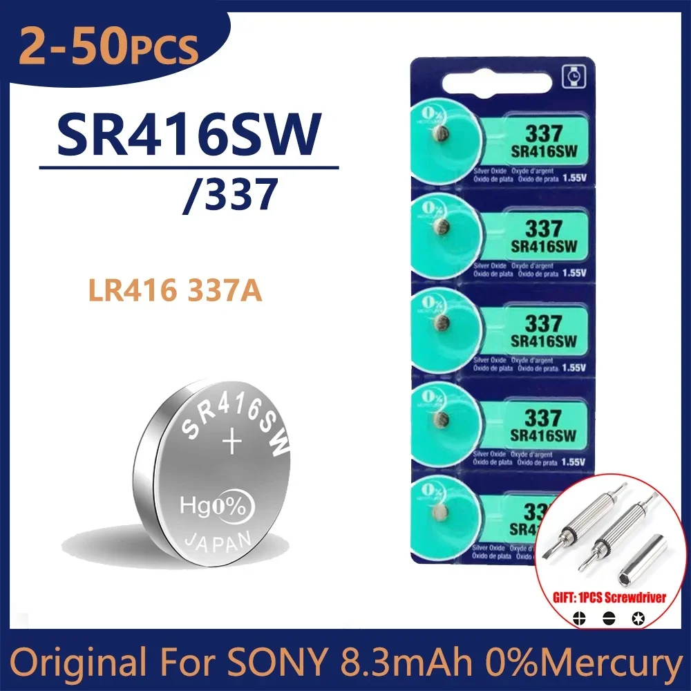 Original For SONY 2-50PCS 337 battery sr416sw button cell batteries 1.55V Silver Oxide battery for mini wireless earpiece watch