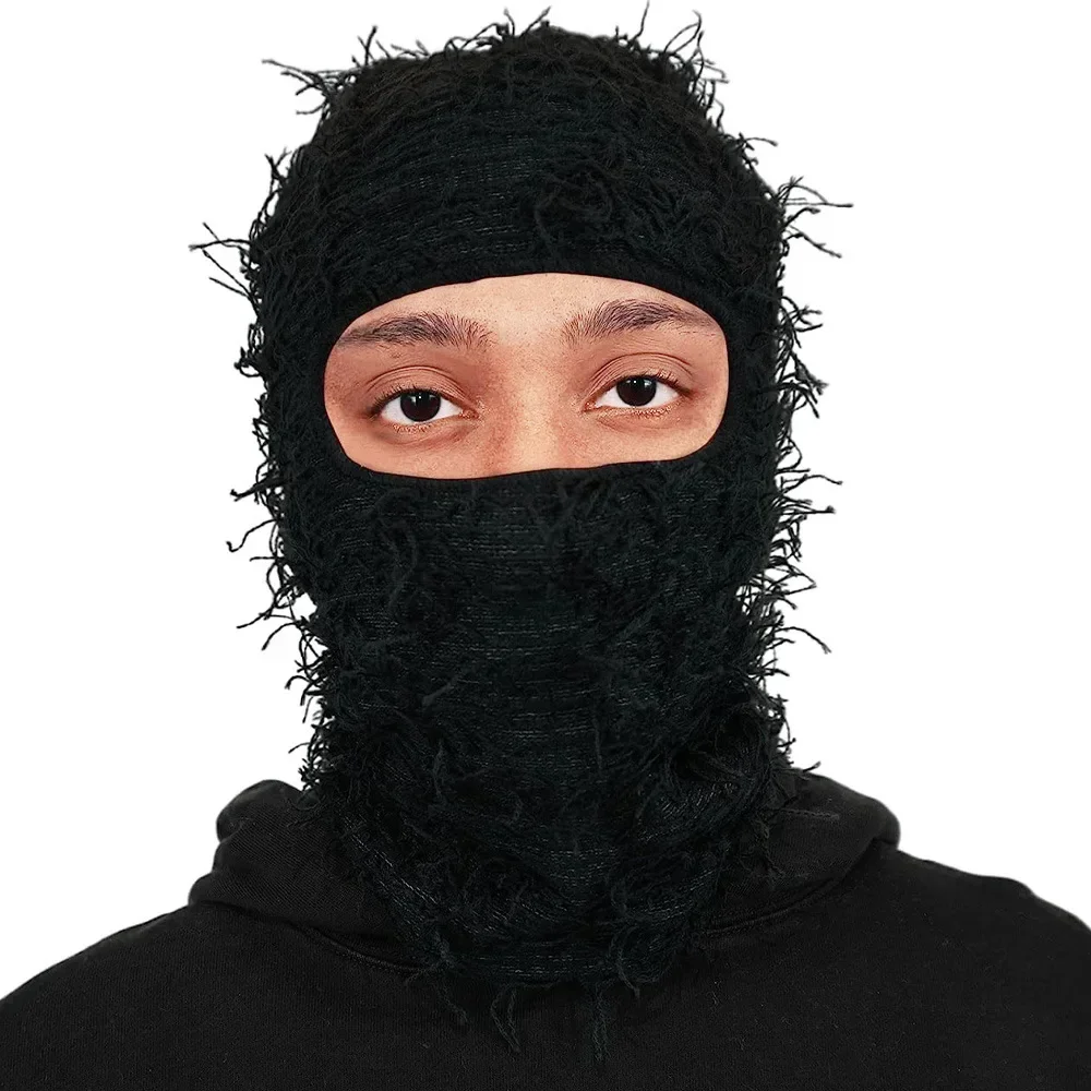 Balaclava Distressed Knitted Full Face Ski Mask Beanie Unisex Camouflage Balaclava Fleece Fuzzy Balaclava Winter Hat