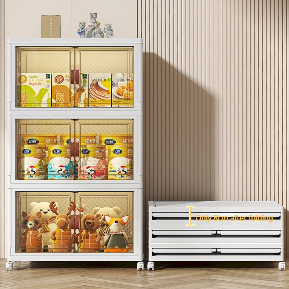 Folding Wardrobe Containers With Wheels Floor-Standing Multi-Layer Bedroom Storage Box Multifunctional Plastic Kitchen Cabinets