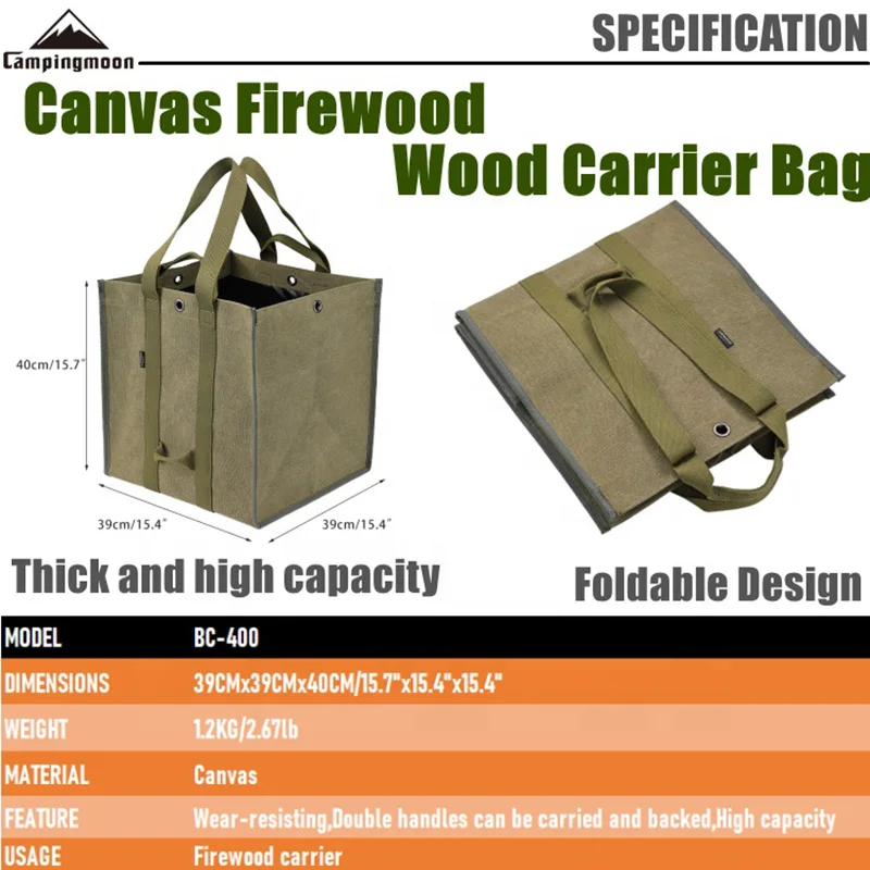 كبيرة الحجم قماش الحطب الخشب الناقل حقيبة سجل تخزين التخييم في الهواء الطلق حامل دائم حقيبة حمل مع مقابض مزدوجة