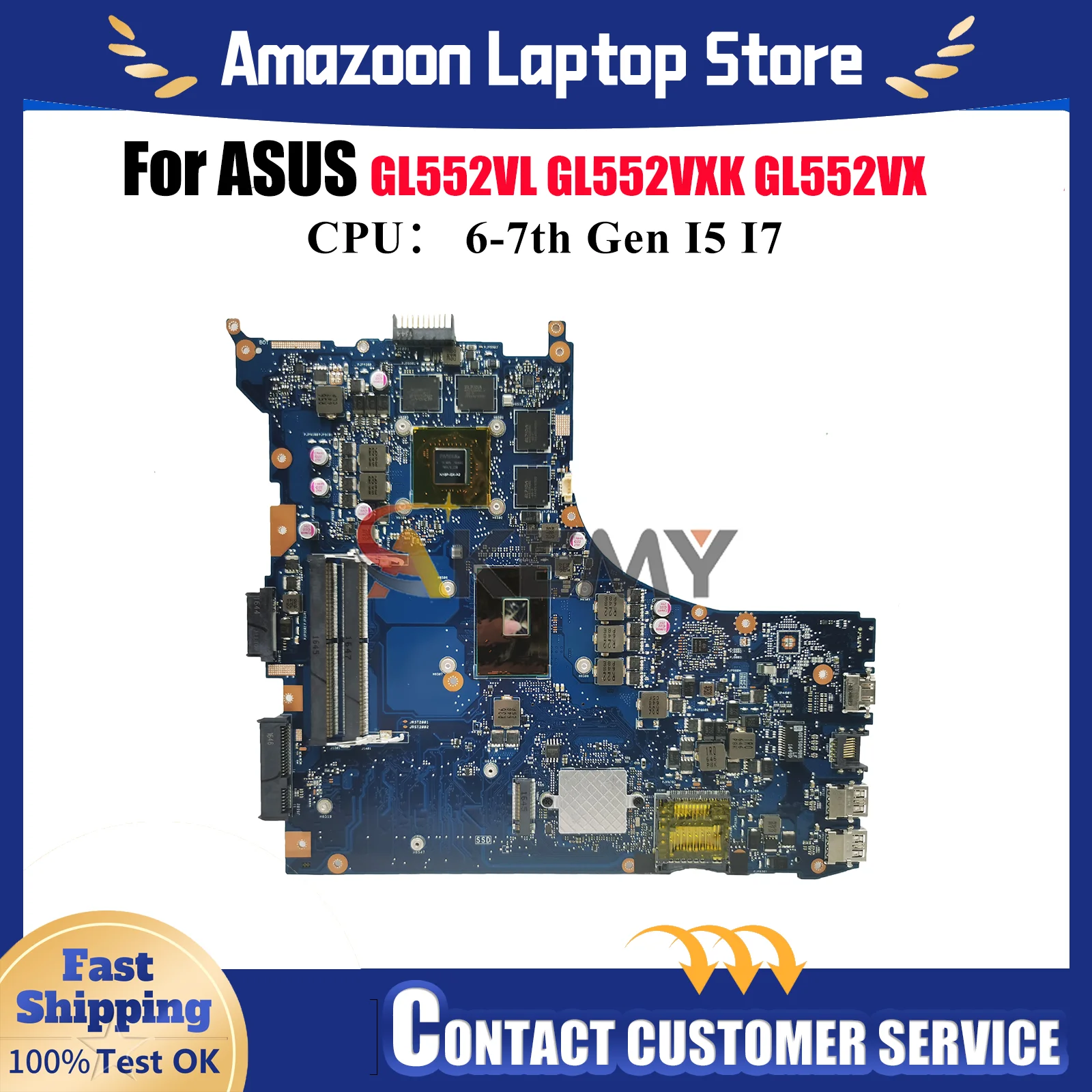 

GL552VW Laptop Motherboard For ASUS ROG GL552VXK ZX50V FX-PRO GL552VX GL552V Notebook Mainboard With I5 I7 CPU 100% tests OK stk
