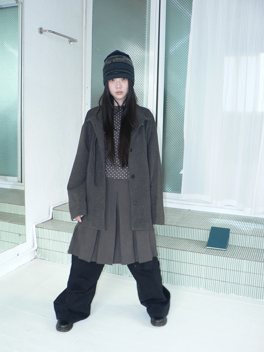 

Angproject ретро корейское шерстяное пальто с воротником-стойкой на одной пуговице Новое поступление женское длинное све средней длины однотонного цвета