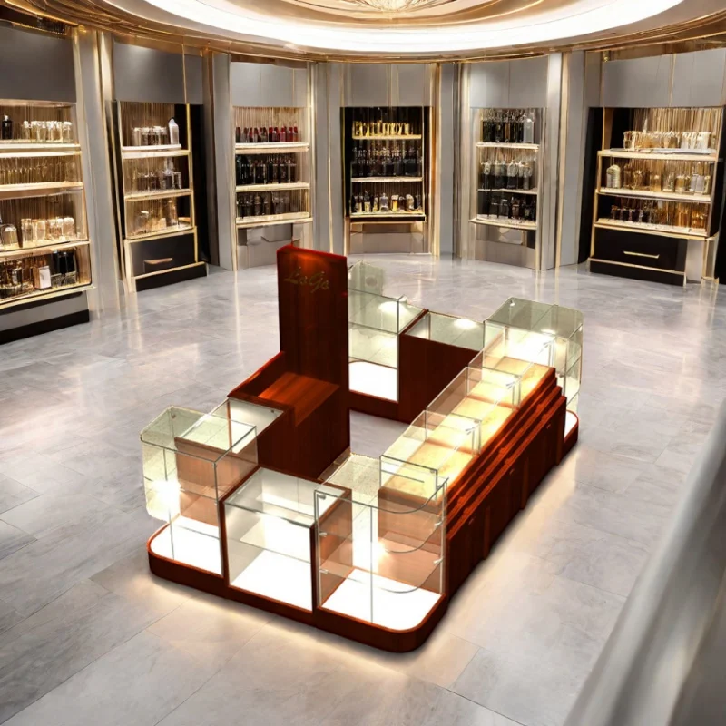 

Custom, luxury perfume shop store interior design glass jewelry display cabinet perfume kiosk for shop display