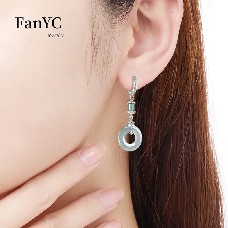 Myanmar A-goods Jadeite Blue Water Jade Ring Earrings S925 Silver Inlaid High-grade Exquisite Ice Jade Earrings Ladies Gift