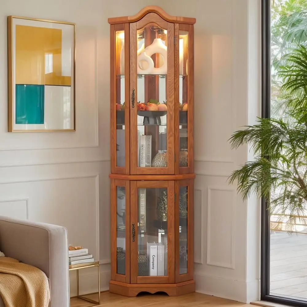 

Шкаф-витрина из дубового стекла с подсветкой, высота 70,5, 5 полок, закаленное стекло, лампа в комплекте