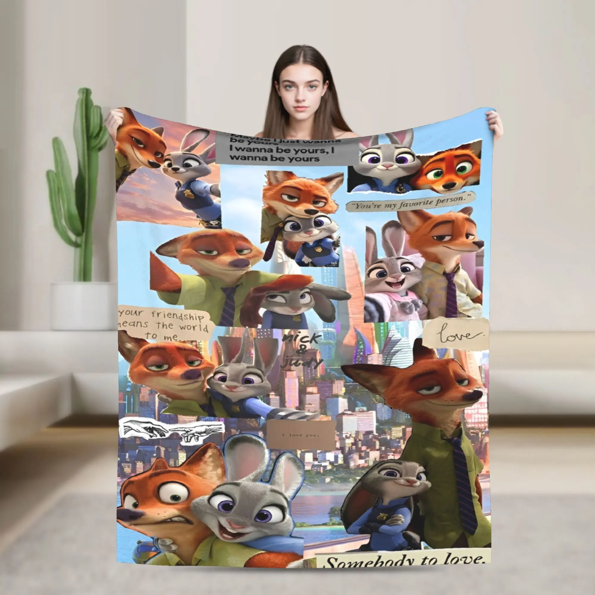 

Одеяло Zootopia, бархатное одеяло Judy Hopps Nick Wilde, легкое тонкое одеяло для кровати, покрывало