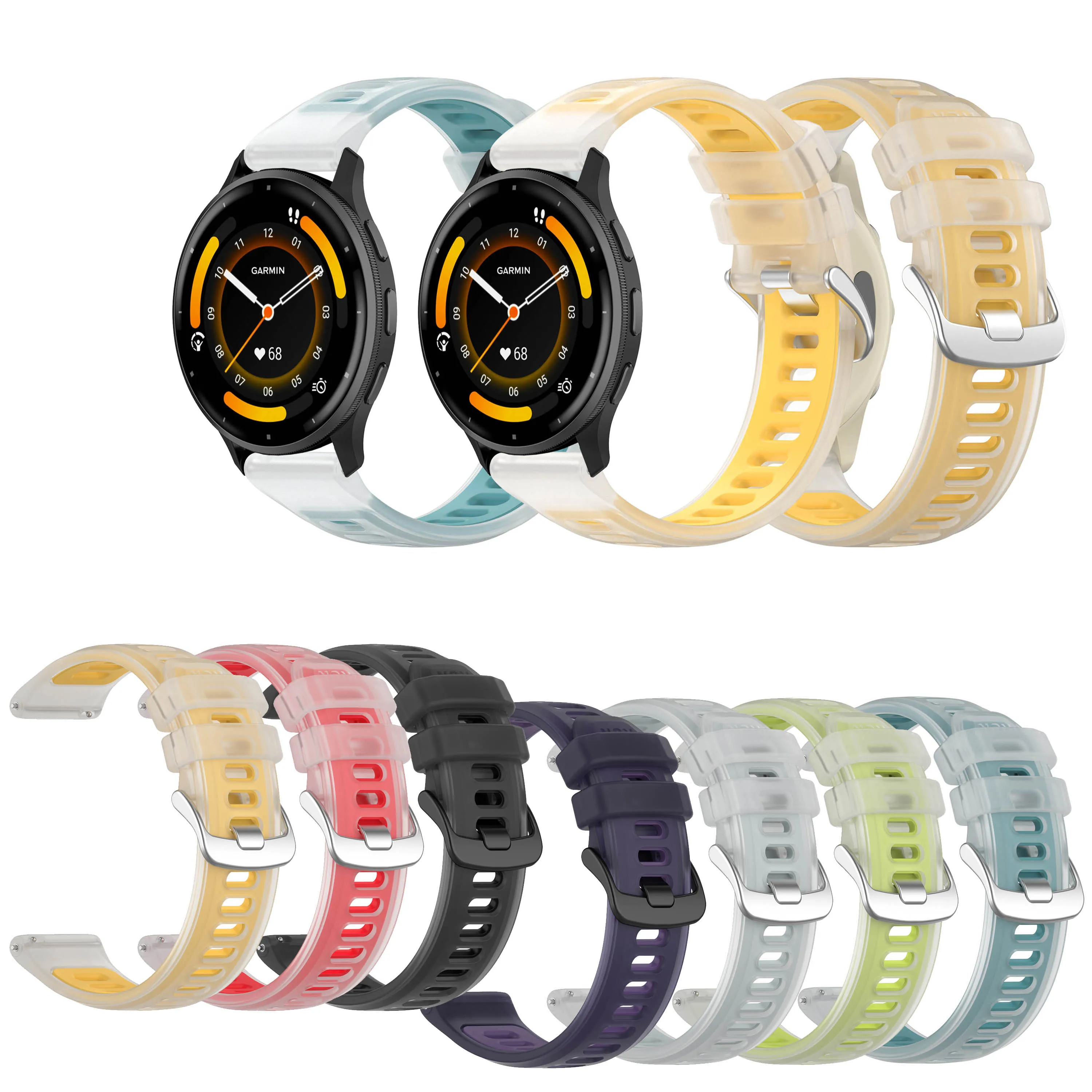 

20mm 22mm Silicone Strap For Garmin Venu3 Venu2 /Vivoactive 3 4 5 6 /vivomove3 HR Jelly Color Accessories Replacement Band