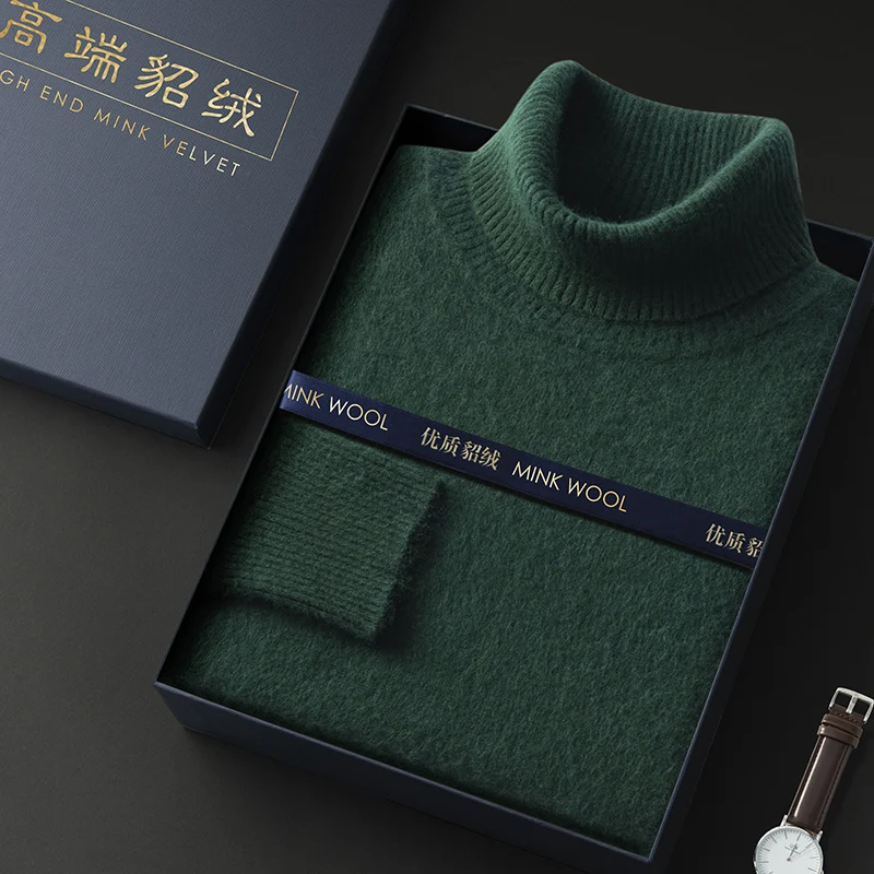 Dolcevita da uomo autunno e inverno 100% visone maglione di cashmere da uomo 2024 maglione lavorato a maglia allentato di grandi dimensioni tenere al caldo Top uomo maglione