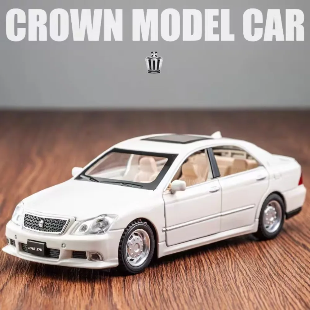 

1/32 CROWN Toys Model Car Diecast Alloy Vehicles Rubber Tires 6 Doors Opened Sound Light Pull Back Toy Decoration for Kids Gifts