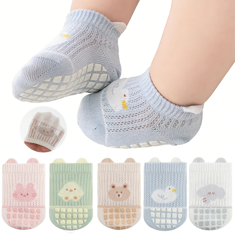 

Милые детские носки с мультяшными рисунками, противоскользящие, мягкие хлопковые носки для новорожденных, дышащие сетчатые носки для младенцев, носки для малышей от 0 до 3 лет