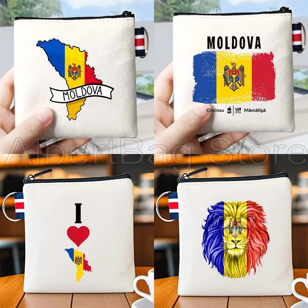 

Moldova Republic Country Map Flag Gift Canvas Coin Purse Bag Small Square Key Bag Storage Card Bag Cotton Wallet Zipper Pouch