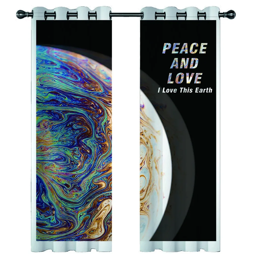 

HUANZHUANG Curtains For Window Abstract Planet Pattern 3D Modern 2 Pieces Fashion Thin Window Curtain For Living Room