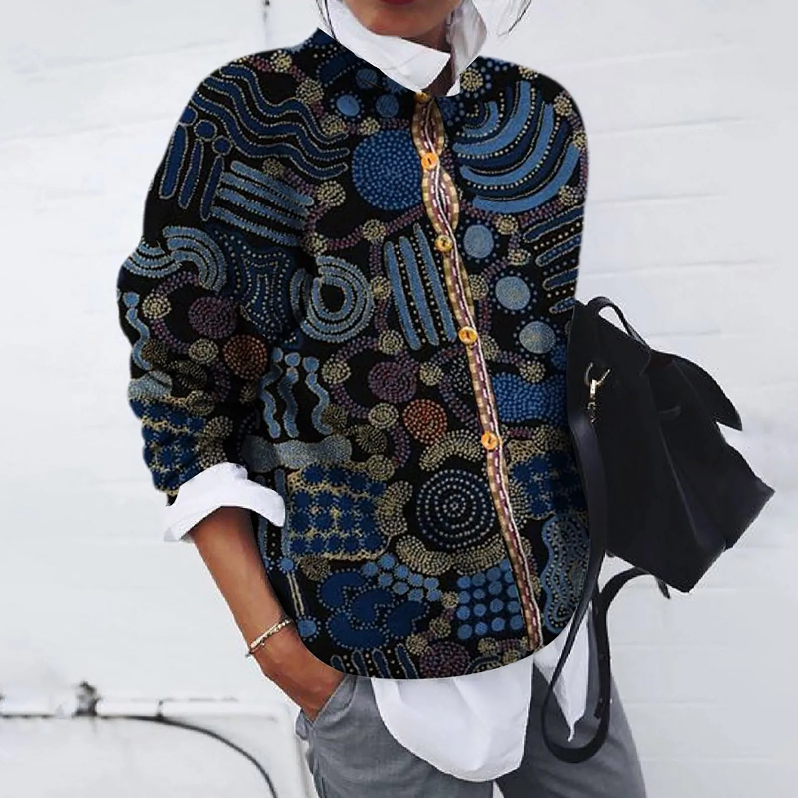 

Women's Long Sleeve Printed Button Cardigan Jacket