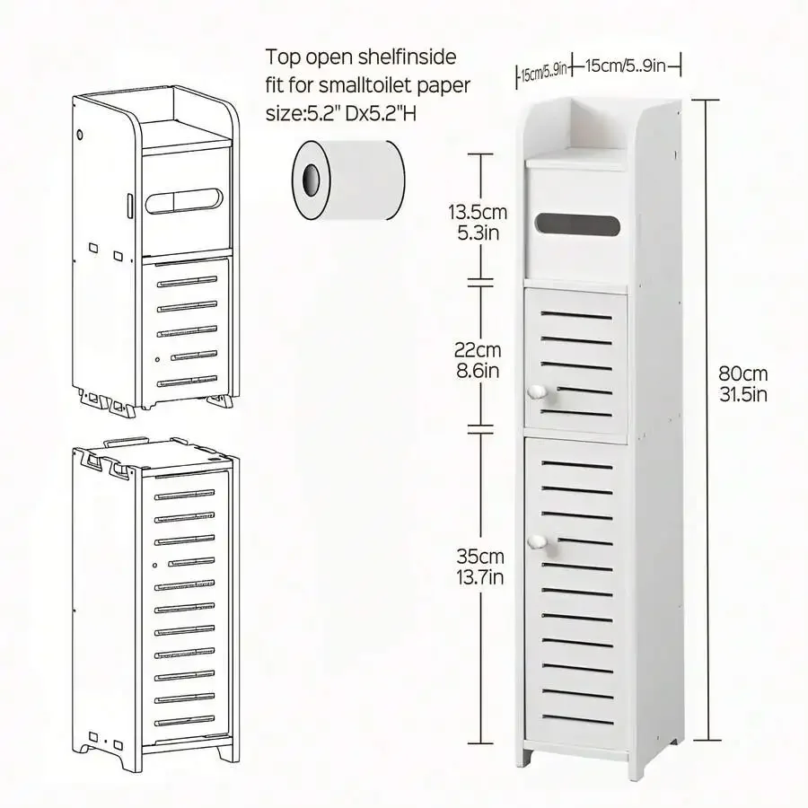 3-Tiers Slim Bathroom Storage Cabinets In Different Sizes, Collapsible Storage Cabinets, Narrow Bathroom Storage Cabinets, Slim