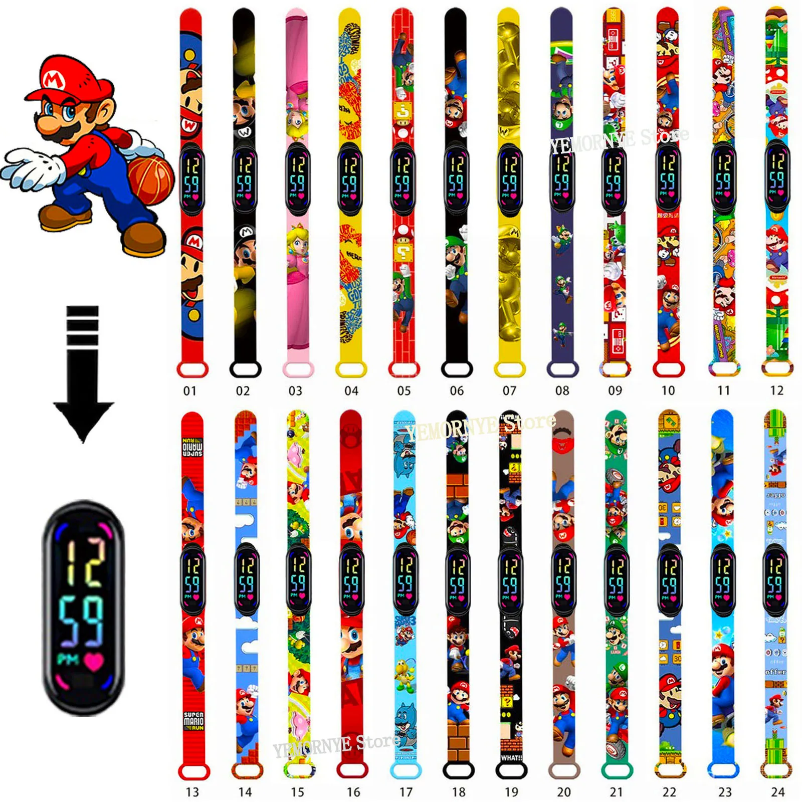 Pokemon Super Mary Mario Bracelet Waterproof Clock Watch Touch Student Childrens Sports LED Birthday Gifts Boy Christmas Toys