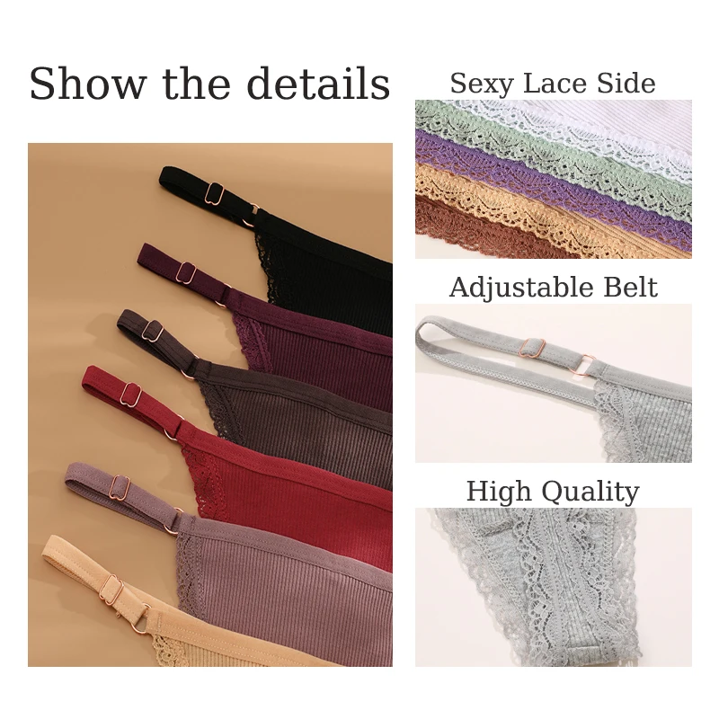 8Pcs/Set Cotton Lace Thongs For Women Sexy Seamless Solid Color Adjustable Strape G-strings Female Low Waist Breathable Lingerie - Image 5