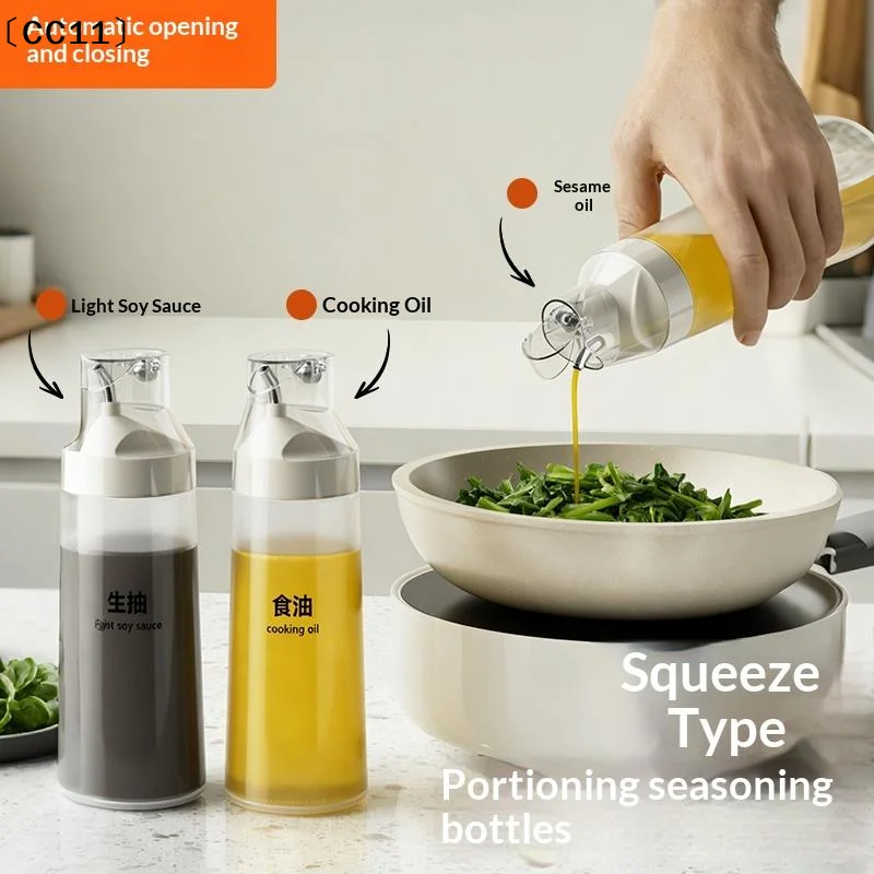 Automatic Opening And Closing Squeeze Oil Bottle Household Condiment Bottle With Dust Cover Kitchen Sauce Bottle〔CC11〕