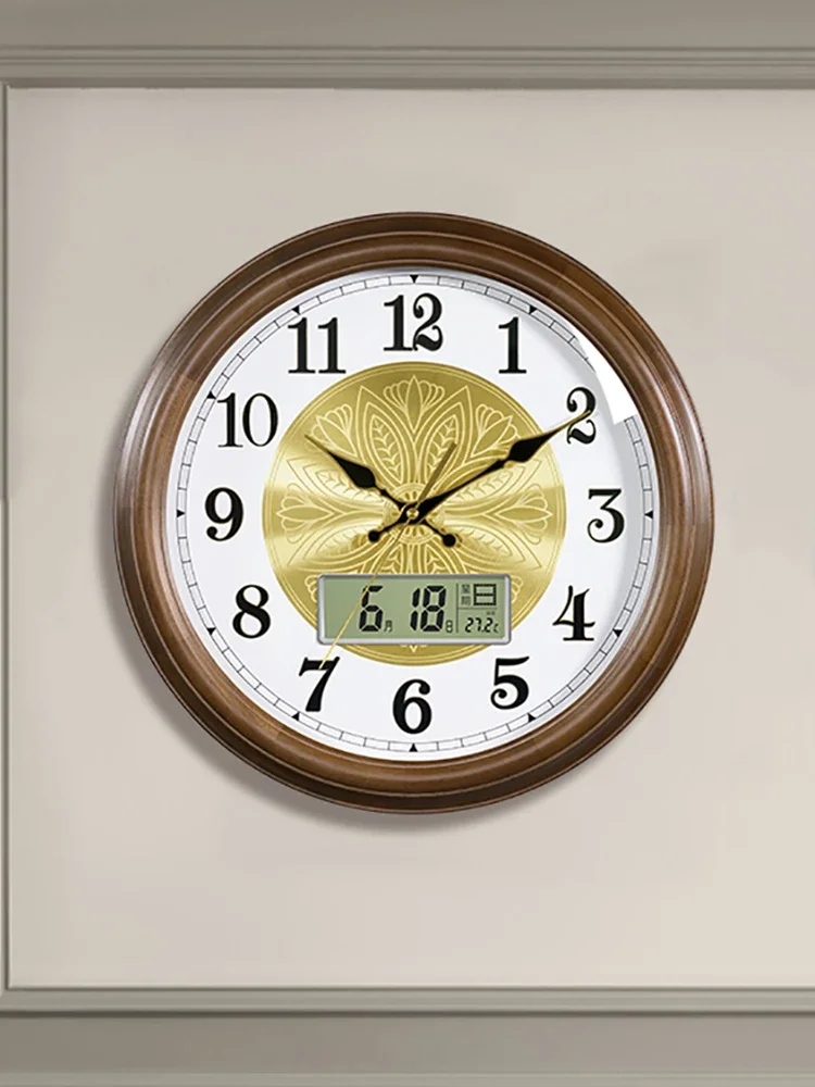 Luxury Wood Wall Clock Modern Vintage Latge Gold Clocks Wall Home Decor Silent Watch Pure Copper Home Living Room Decoration