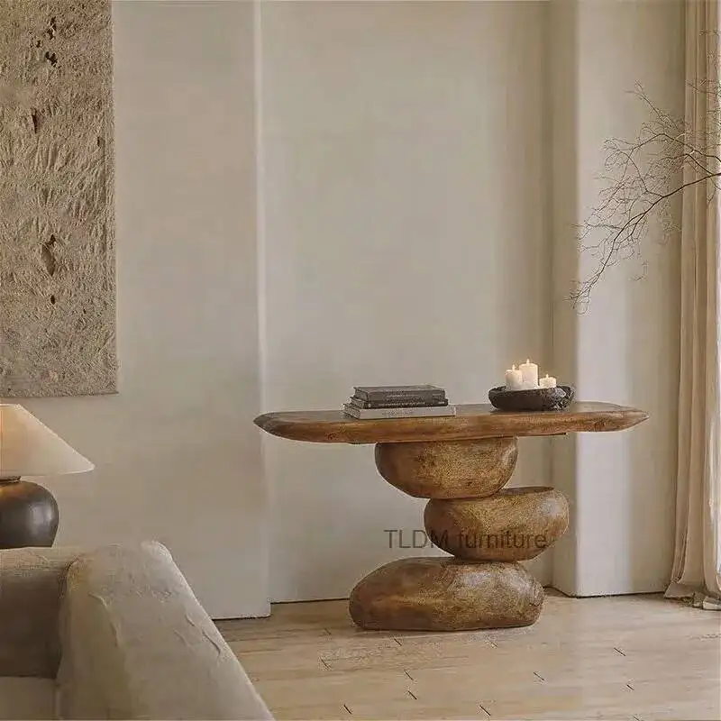 

Консольные столы из массива дерева в современном стиле для прихожей, декор в стиле ваби-саби, мебель для гостиной, ретро-стол в форме скалы