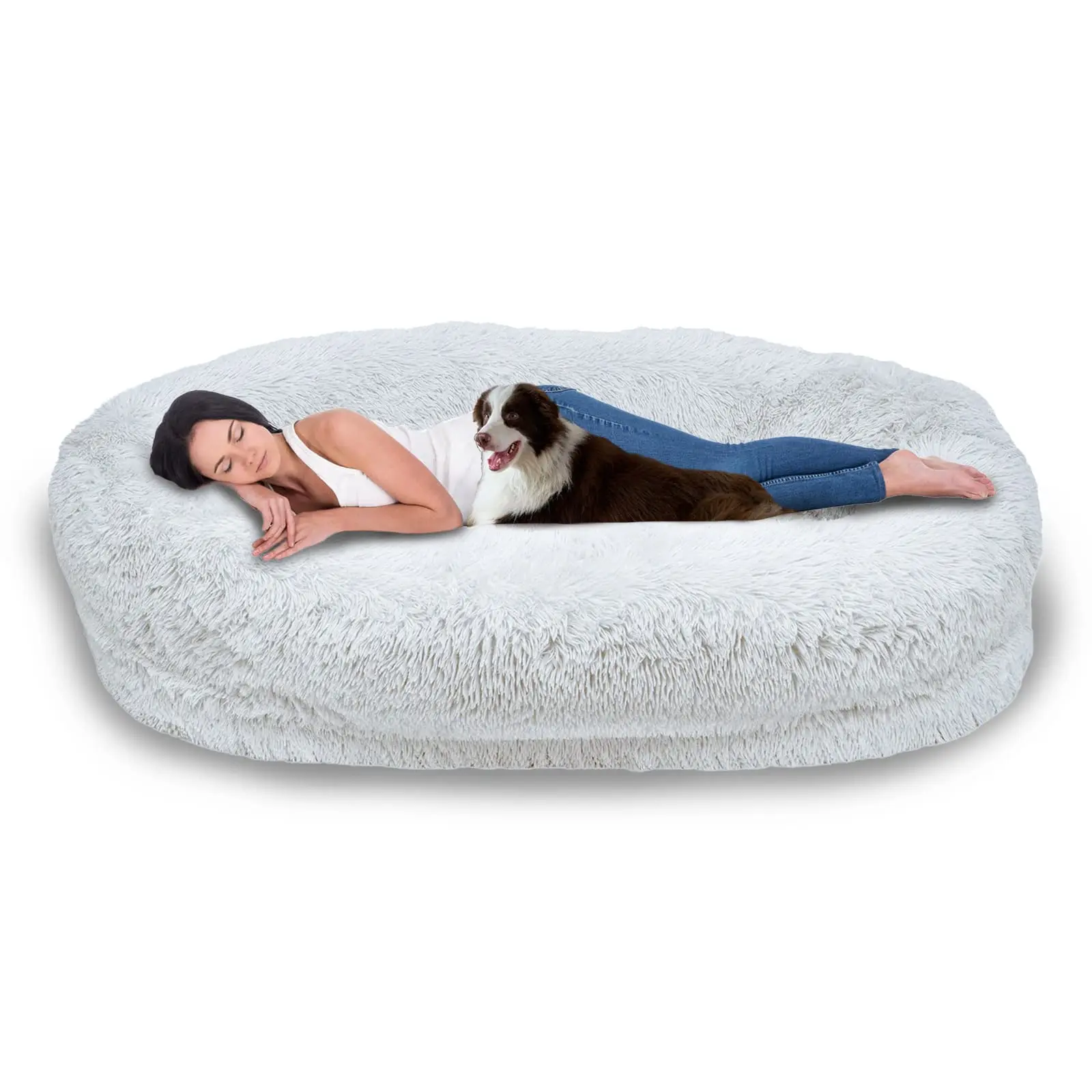 

Human Dog Bed Plush Pet Kennel Winter Warm Pet Pad Non-Slip Durable Removable Washable Artificial Fur Human Bed Cat Bed