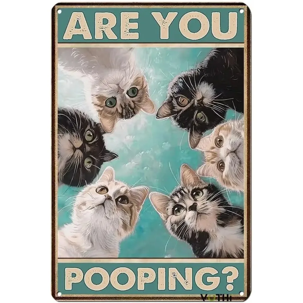 Blechschilder „Black Cat“ ; Are You Pooping; Lustige Badezimmerdekoration; Badezimmer-Wanddekoration; Home Decor Weird Stuff In-Aluminium