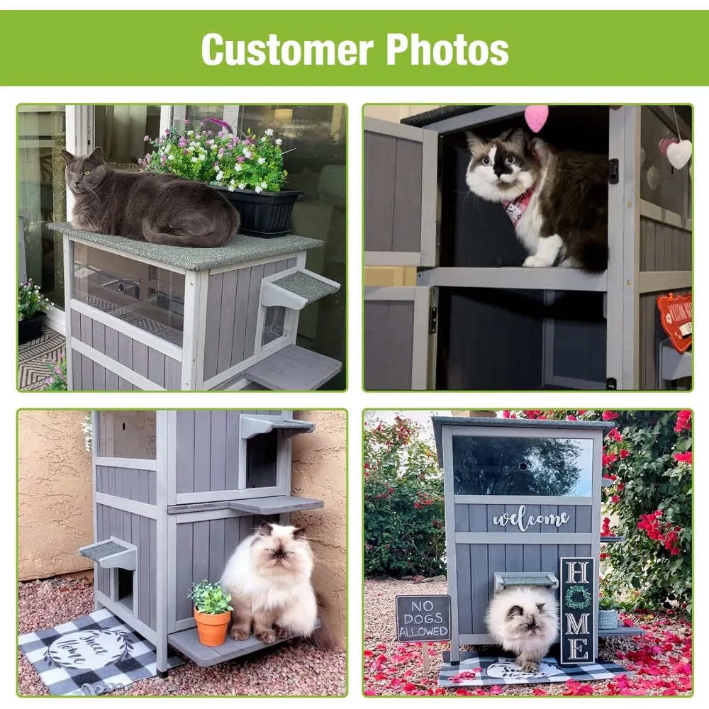 Outdoor Feral Cat House Outside Kitten Shelter 2 Story Cat Catio Enclosure Weatherproof Waterproof