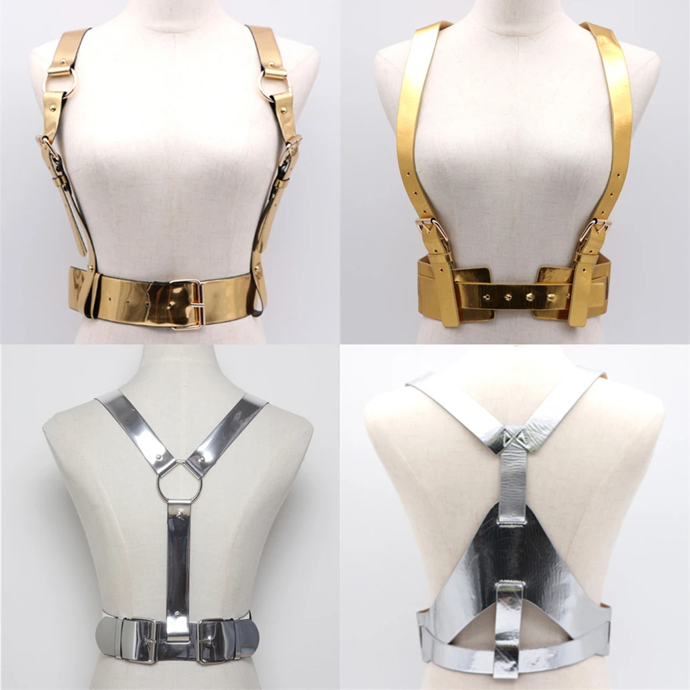 

Nightclub bar singer dj performs versatile golden mirror pu tide back belt strap waist seal