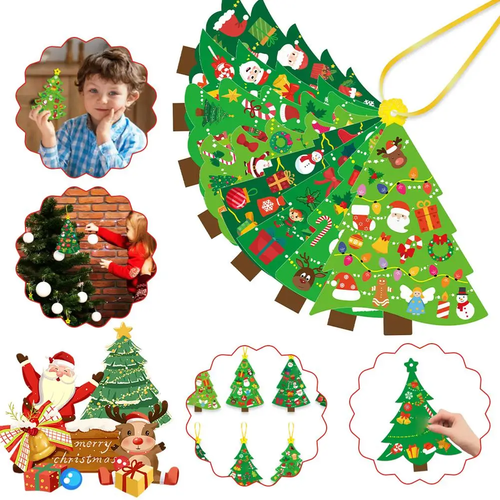 24 قطعة/المجموعة DIY شجرة عيد الميلاد الحرفية كيت مع ملصقات الاطفال هدية المفضلة السنة الجديدة حزب ديكور المنزل شجرة عيد الميلاد معلقة حلية