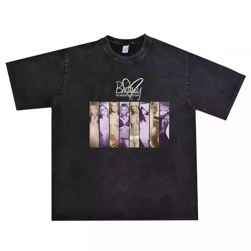 

2025 Digital Direct Spray Britney Spears Printed T-shirt with Short Sleeves Made of Pure Cotton