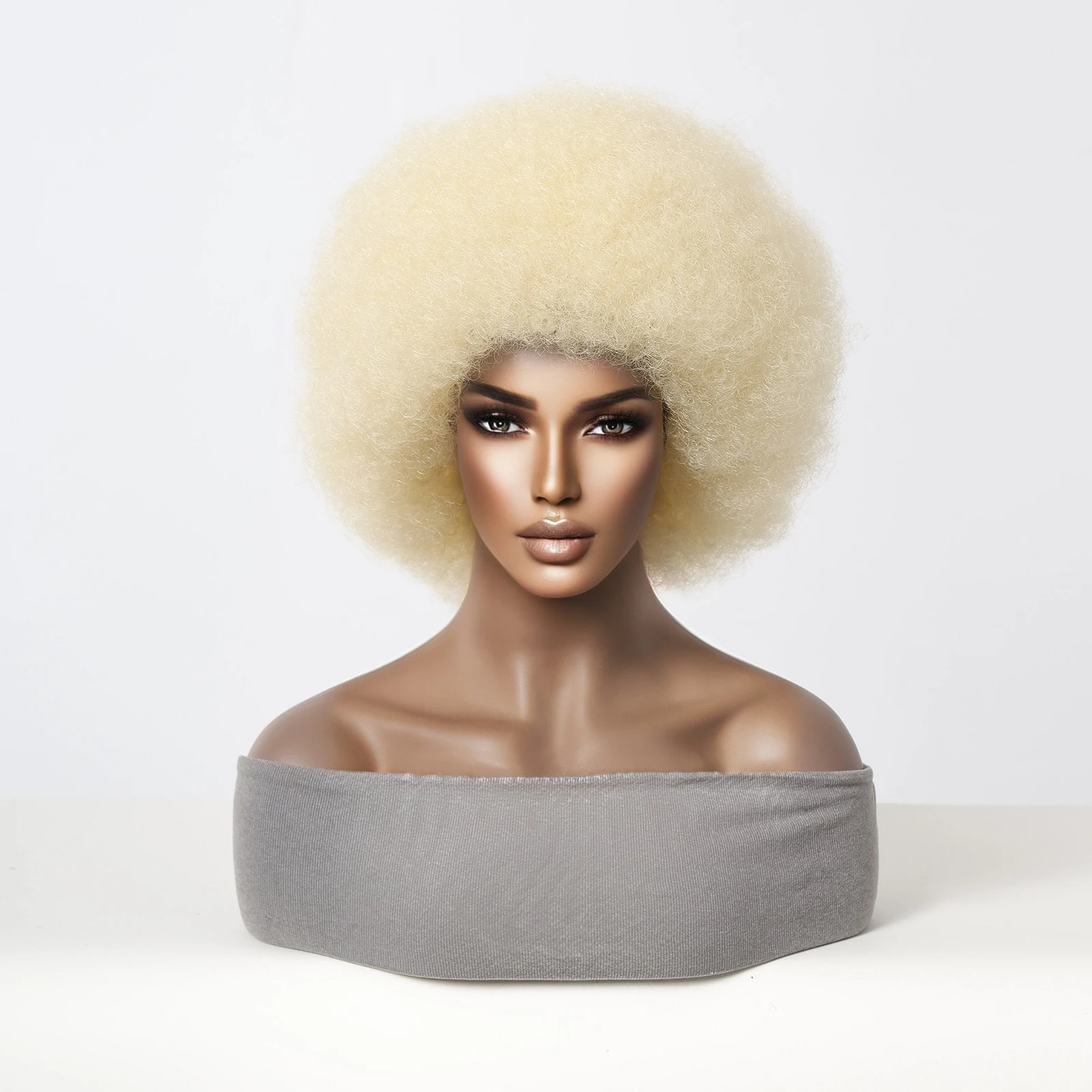 شعر مستعار أفريقي مجعد الاصطناعية مع الانفجارات للنساء السود ، شعر مستعار قصير مجعد كامل ، شقراء البلاتين ، مقاومة للحرارة ، يوميا #4