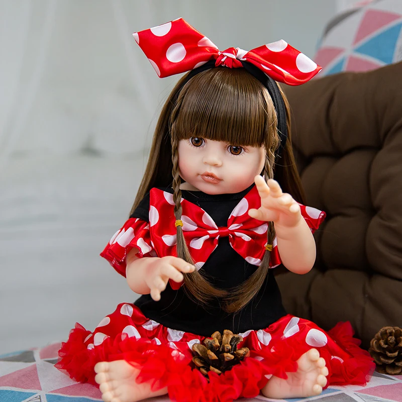 

48CM/55CM Reborn Doll Baby Girl with Blonde Long Curly Hair 3D Skin Multiple Layers Painting with Visible Veins