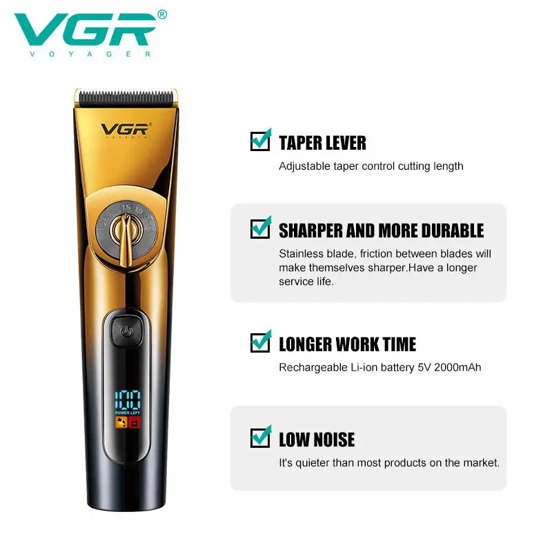 VGR 663 Professional Hair Trimmer Electric Hair Clipper IPX6 Waterproof Haircuts Machine LED Display Barber Trimmer for Men