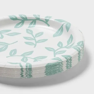 20 Count Sage Botanical Leaves Snack Paper Plates