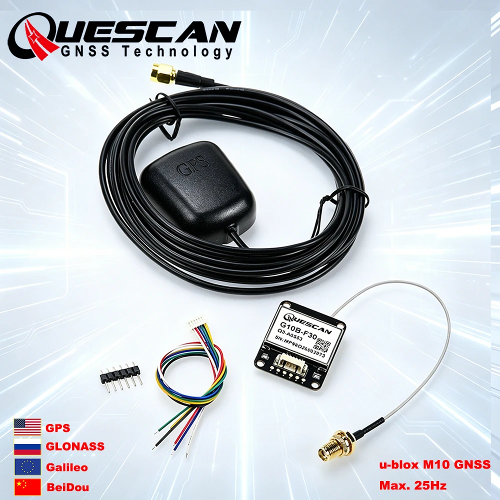 Image of QUESCAN G10B-F30 M10 GPS GNSS Modul mit Aktiver Antenne ESP Arduino GPS GLONASS BeiDou Galileo Empfänger NMEA Positionierungsmodul