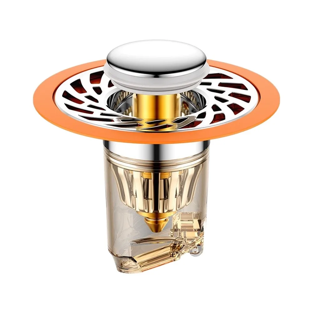 Orange Stainless Steel Sink Drain Strainer Push Button Hair Catcher For Kitchen Bathroom Washbasin Floor Drain Plumbing Accessor