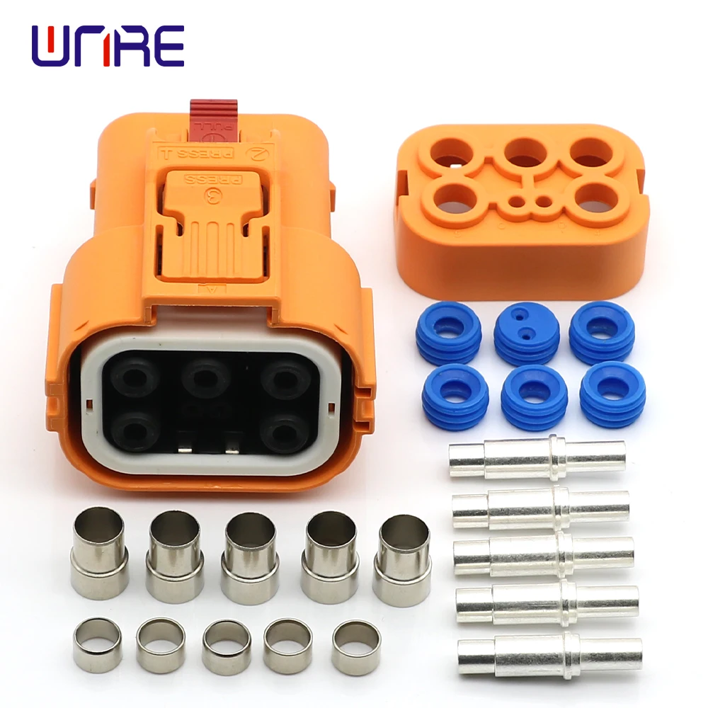 1Pair Plug Socket 5 Cores Plastic Shell High Voltage Connectors New Energy Electric Vehicle Car HV Connector 6mm² For Cable