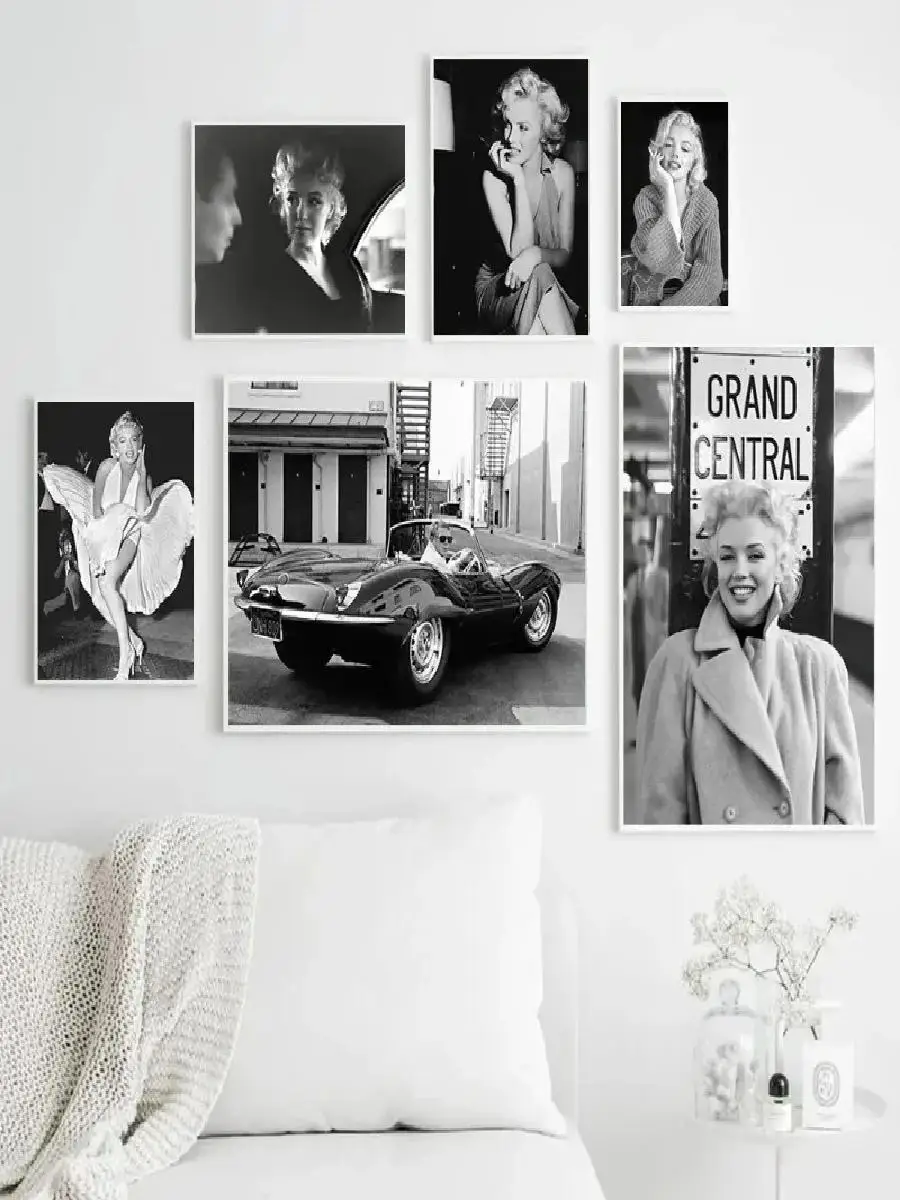 Vintage Marilyn Monroe Canvas Poster  Black  White Fashion Movie Star Wall Art for Living Room Home Decor  Classic Hollywood Pai